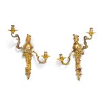 A Pair of Régence Style Gilt-Bronze Two-Branch Figural Wall-Lights, 19th Century