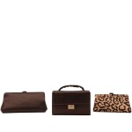 Frances Patiky Stein's Collection: Set of Three Evening Bags, chocolate satin and leopard print satin with gold hardware