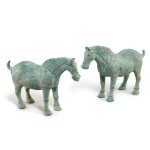 A pair of bronze figures of horses, Tang dynasty 唐 青銅馬一對