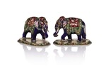 A pair of jewelled and enamelled gold elephants, India, Jaipur, mid-20th century