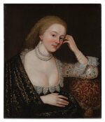 Portrait of a seated lady, half length, with her head resting in her hand