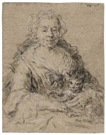 Portrait of an Elderly Woman Holding a Cat