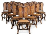 A GROUP OF TWELVE ITALIAN PARCEL-GILT CANED DINING CHAIRS, ROME IN 18TH CENTURY STYLE