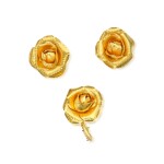 Pair of Gold Earclips and Brooch, France