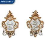 A Pair of Venetian Rococo Style Carved and Giltwood Girandole Mirrors, 19th Century