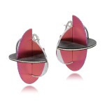 Pair of carbon fibre, pink titanium, white gold, pink sapphire and diamond earrings 