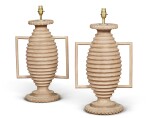 A PAIR OF PAINTED WOOD LAMPS, 20TH CENTURY