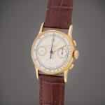 Reference 130 | Retailed by Somazzi: A yellow gold chronograph wristwatch, Made in 1947