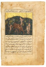 An illustrated folio from a manuscript of the Anwar-I Suhayli of Husayn Va'iz Kashifi (D.1504): the monkeys attack the bear, Persia, Shiraz, second quarter 16th Century