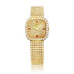 Reference 9902 | A yellow gold, diamond and ruby-set bracelet watch, Circa 1980 | 伯爵 | 型號9902 | 黃金鑲鑽石及紅寶石鏈帶腕錶，約1980年製