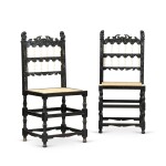 A pair of ebony and turned ivory caned side chairs in Indo-Dutch 17th century style, possibly English and 19th century 