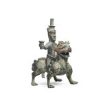 A bronze rider on a chimera, Han dynasty | 漢 青銅人形馭獸燈座
