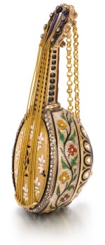 AUSTRIAN | A TWO-COLOUR GOLD AND ENAMEL MANDOLIN-FORM WATCH WITH MUSICAL MOVEMENT  LATE 19TH CENTURY