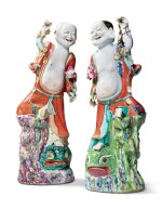 Two Rare Chinese Export Famille-rose Figures of Liuhai, Qing Dynasty, Qianlong Period | 清乾隆  粉彩劉海立像兩件