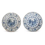A pair of Dutch Delft Blue and White Chargers, First Half 18th Century