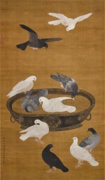 Attributed to Jiang Tingxi, Pigeons | 蔣廷錫(款) 金盆玉鴿圖 