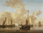 JAN VAN OS | Marine scene with vessels at anchor in calm waters