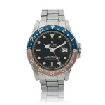 Reference 1675 GMT-Master 'Pepsi'  A stainless steel automatic dual time wristwatch with date and bracelet, Circa 1970