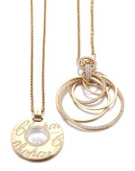 GOLD AND DIAMOND PENDANT, 'HAPPY DIAMONDS', CHOPARD AND A GOLD AND DIAMOND NECKLACE