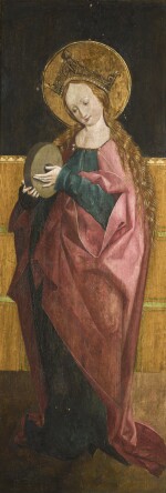 UPPER SWABIAN SCHOOL, CIRCA 1480–90 | Two double-sided altarpiece wings depicting Saints Agnes, Barbara, Christina and Margaret