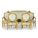 A suite of Louis XVI style carved giltwood seat furniture, late 19th century, after the model by Jean-Baptiste Claude Sené