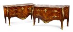 A PAIR OF LOUIS XV STYLE GILT-BRONZE MOUNTED ROSEWOOD AND BOIS SATINÉ FLORAL MARQUETRY COMMODES