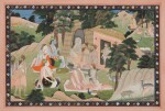 An Illustration to a Ramayana Series: Rama, Lakshmana and Sita at the Hermitage of Rishi Bharadvaja, India, Kangra, circa 1820