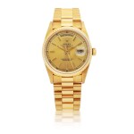 ROLEX | DAY-DATE, REF 18238  YELLOW GOLD WRISTWATCH WITH DAY DATE AND BRACELET  CIRCA 1995