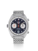 HEUER | CARRERA, REF 1153 N STAINLESS STEEL CHRONOGRAPH WRISTWATCH WITH DATE AND BRACELET CIRCA 1970