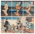 UTAGAWA HIROSHIGE I (1797–1858), EVENING COOL IN RYOGOKU (RYÔGOKU YU-ZUZUMI) AND MOON AT NIGHT (TSUKI NO YU-SUZUMI) | EDO PERIOD, 19TH CENTURY