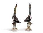 A pair of Meissen models of magpies, late 19th century