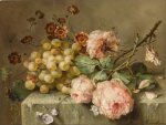A still life with roses and grapes