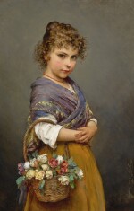 Eugen von Blaas | YOUNG GIRL WITH A BASKET OF FLOWERS
