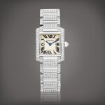 Tank Française, Reference 2365 | A white gold and diamond-set wristwatch with bracelet, Circa 2000 | 卡地亞 | Tank Française  型號2365 | 白金鑲鑽石鏈帶腕錶，約2000年製