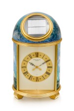 PATEK PHILIPPE | REFERENCE 1177M, A UNIQUE GILT BRASS SOLAR POWERED DOME TABLE CLOCK WITH CLOISONNÉ ENAMEL BY ELIZABETH PERUSSET LAGGER, MADE IN 1979