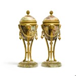 A pair of Louis XVI style gilt-bronze mounted fluorspar cassolettes, signed by Théodore Millet, late 19th century
