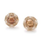 MICHELE DELLA VALLE | PAIR OF CULTURED PEARL AND DIAMOND EARRINGS