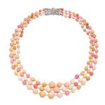 Conch Pearl, Seed Pearl and Diamond Necklace, Clasp by Cartier | 天然海螺珠 配 珍珠 及 鑽石 項鏈，卡地亞鑽石鏈扣