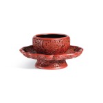 An exceptional and important carved cinnabar lacquer bowl stand, Ming dynasty, Hongwu period, Yongle and Xuande marks | 明洪武 剔紅花卉紋盞托 《大明永樂年製》、《大明宣德年製》款