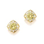 Bulgari | Pair of Fancy Intense Yellow Diamond and Diamond Earclips  寶格麗 濃彩黃色鑽石配鑽石耳環