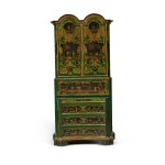 An Italian Rococo Style Green and Black Lacquer Slant-Front Secrétaire