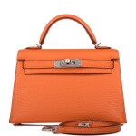 Hermès Orange Verso Sellier Mini Kelly 20cm of Chevre Leather with Palladium Hardware 