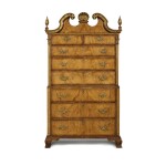 A George II Walnut and Parcel-Gilt Chest-on-Chest, Circa 1735