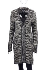 BLACK AND GREY WOOL- AND ALPACA-BLEND ZIP-DRESS, CHANEL