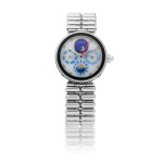  GERALD GENTA  | GEFICA, REF G27967   STAINLESS STEEL AND LAPIS LAZULI DUAL TIME WRISTWATCH WITH DAY, DATE, MOON PHASES, DAY/NIGHT INDICATION AND BRACELET   CIRCA 2000