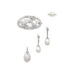Natural pearl and diamond parure and a ring
