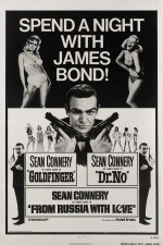 SPEND A NIGHT WITH JAMES BOND (1972) TRIPLE BILL (DR. NO, FROM RUSSIA WITH LOVE AND GOLDFINGER) POSTER, US  
