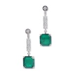 Pair of emerald and diamond pendent earrings