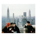NORMAN PARKINSON | YOUNG VELVETS, YOUNG PRICES, HAT FASHIONS III (THE NEW YORK SKYLINE FROM THE ROOF OF THE CONDÉ NAST BUILDING ON LEXINGTON AVENUE)