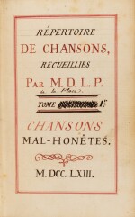 Recueil de chansons paillardes et satiriques. 1763. 3 vol. in-8. Manuscrit. 